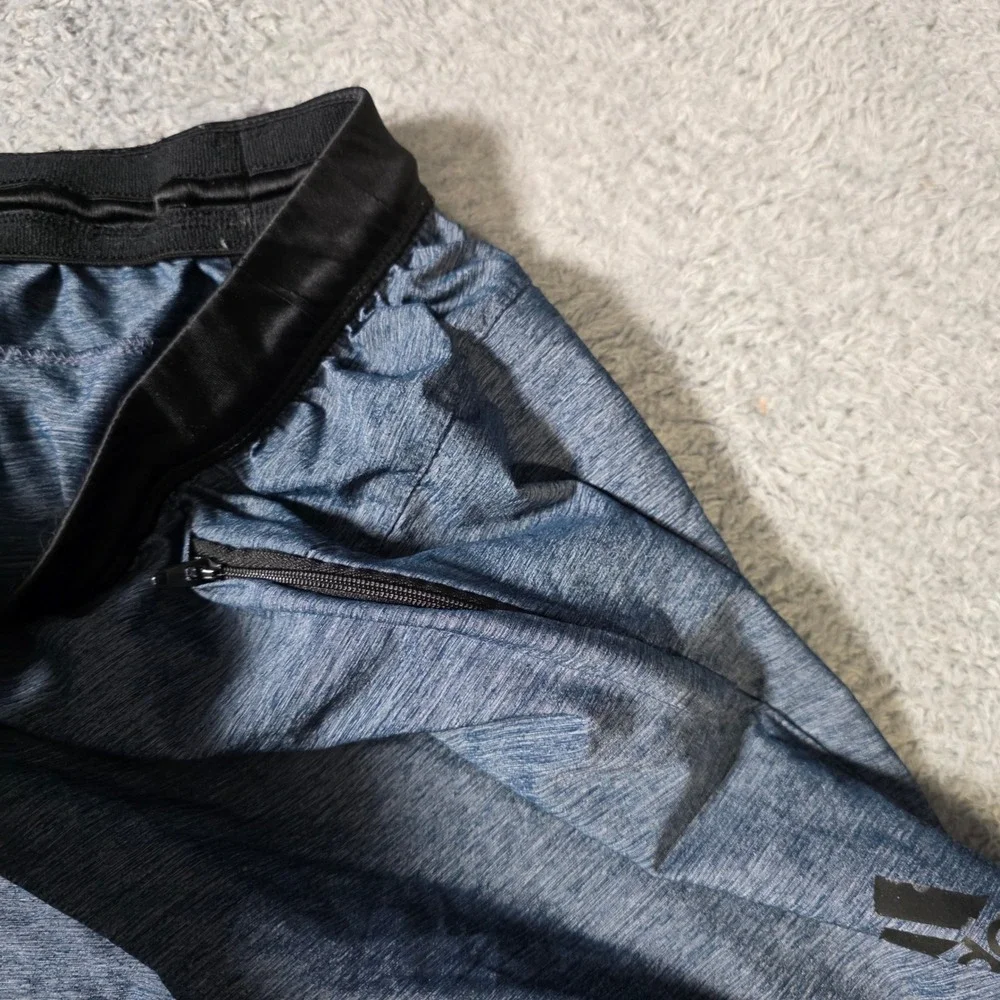 Adidas Mens Large Shorts Blue Heathered Space Dye Zipper Pocket Athletic Gym